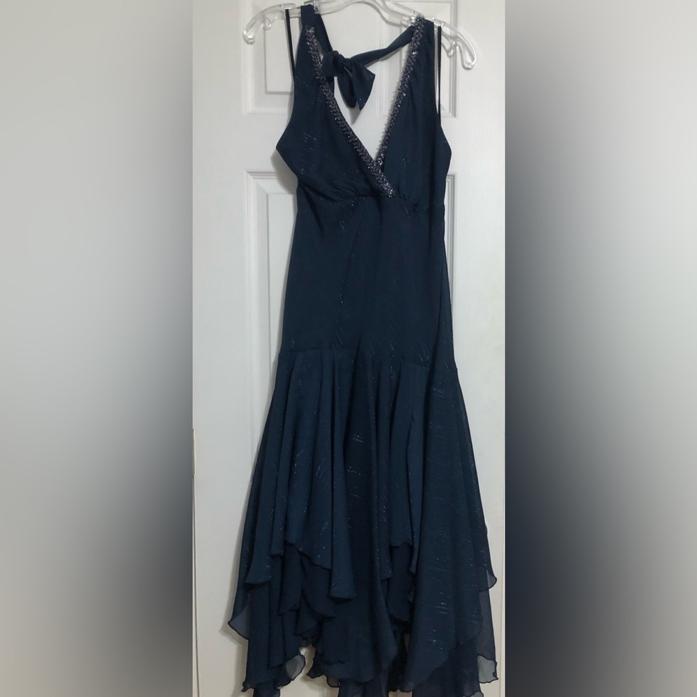Rabbit rabbit rabbit handkerchief style halter dress blue formal wedding sz 12